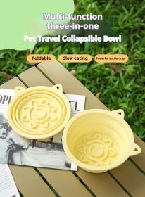 3-in-1 Pet Travel Collapsible Bowl Foldable Slow-Feeder With Strong Suction Cups  Portable Silicone Dog Bowl with Hook for Hanging on Collar/Back (Color: Blue, size: 450ml)